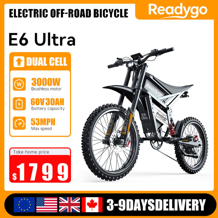 EKXBike/Readygo E6 Ultra Electric Bicycle 3000W Brushless Gearless Motors 60V30AH Lithium Battery Speed 85Kmh Adult Off Road Ebike